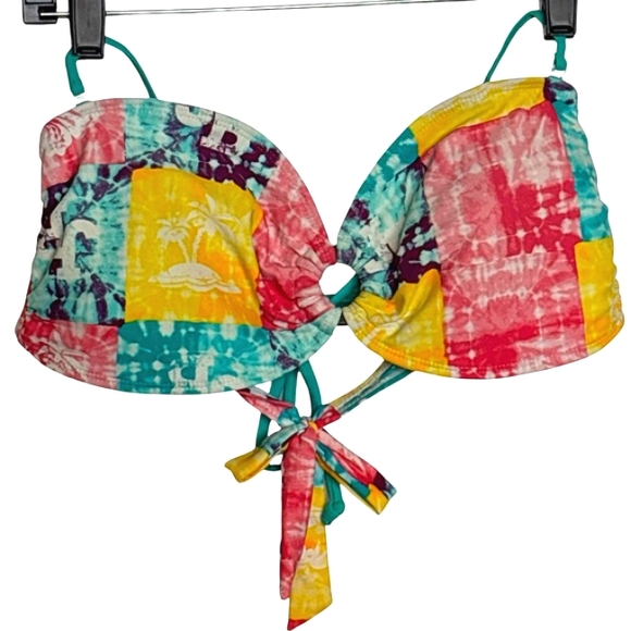 Joe Boxer Teal and Multicolor Bikini Top Only Size L. - Picture 1 of 6